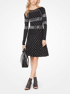 michael kors jersey dress black and white|Michael Kors black studded dress.